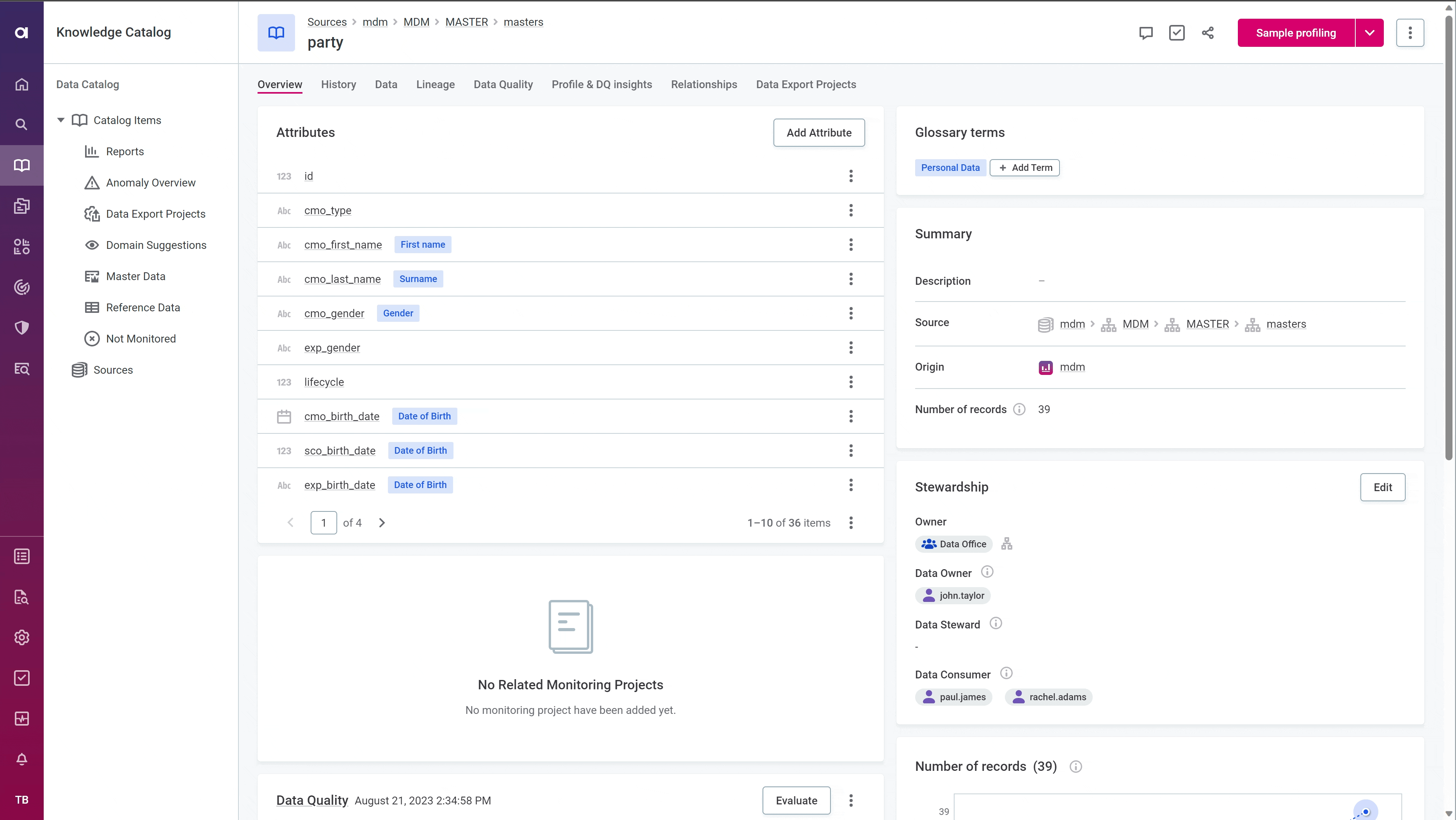 Recording data quality Ataccama