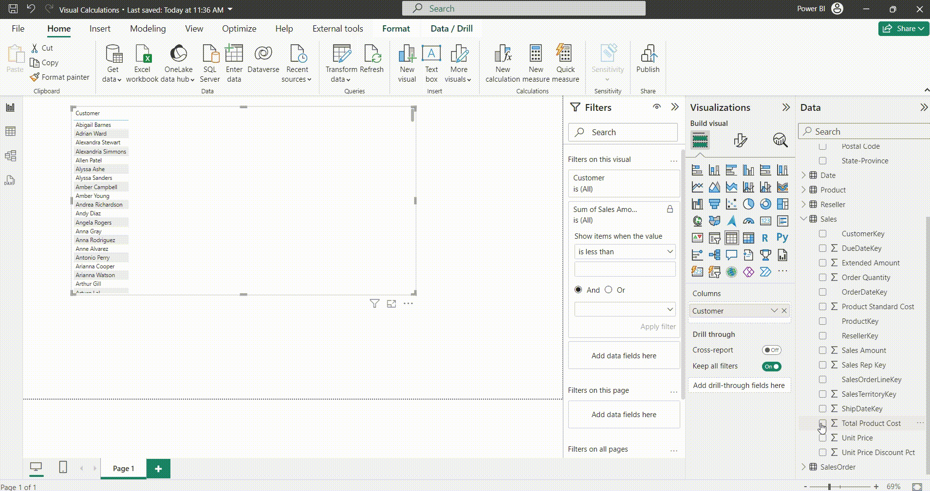 2 visual calculations on one table