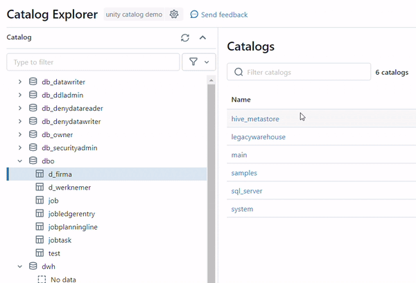 select tables in a foreign catalog