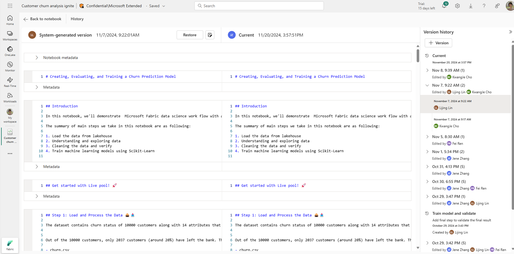 Notebook Live Versioning screenshot