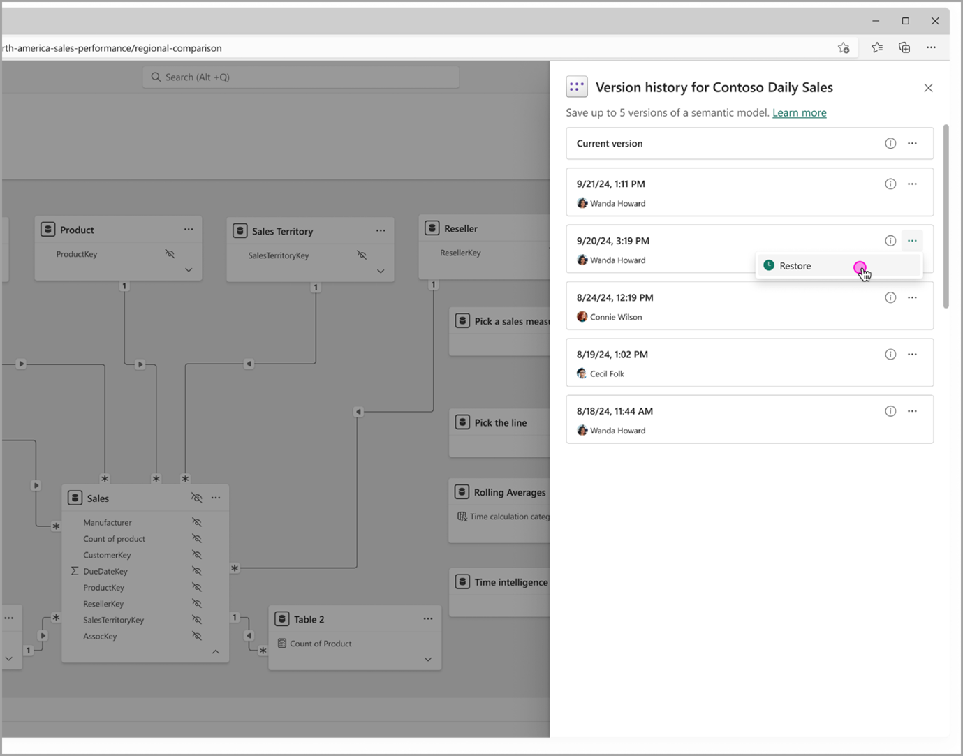 Semantic Model Version History (Preview) screenshot