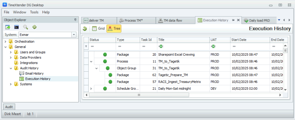 TimeXtender - Execution overview screenshot