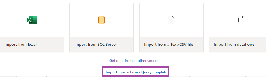 Import from Power query template