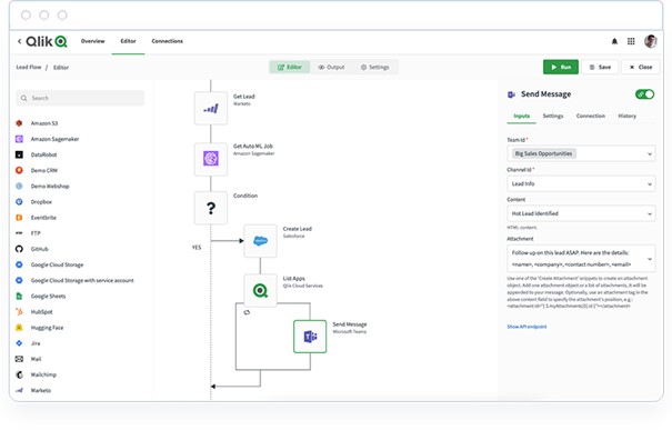 Figure 2: No code interface oq Qlik Application Automation