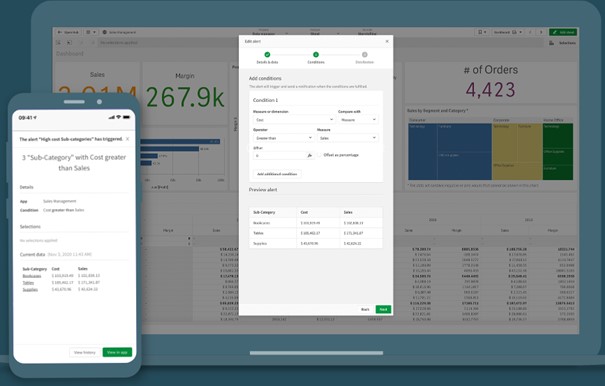 Figure 4: Qlik Alerting with conditions in browser and mobile