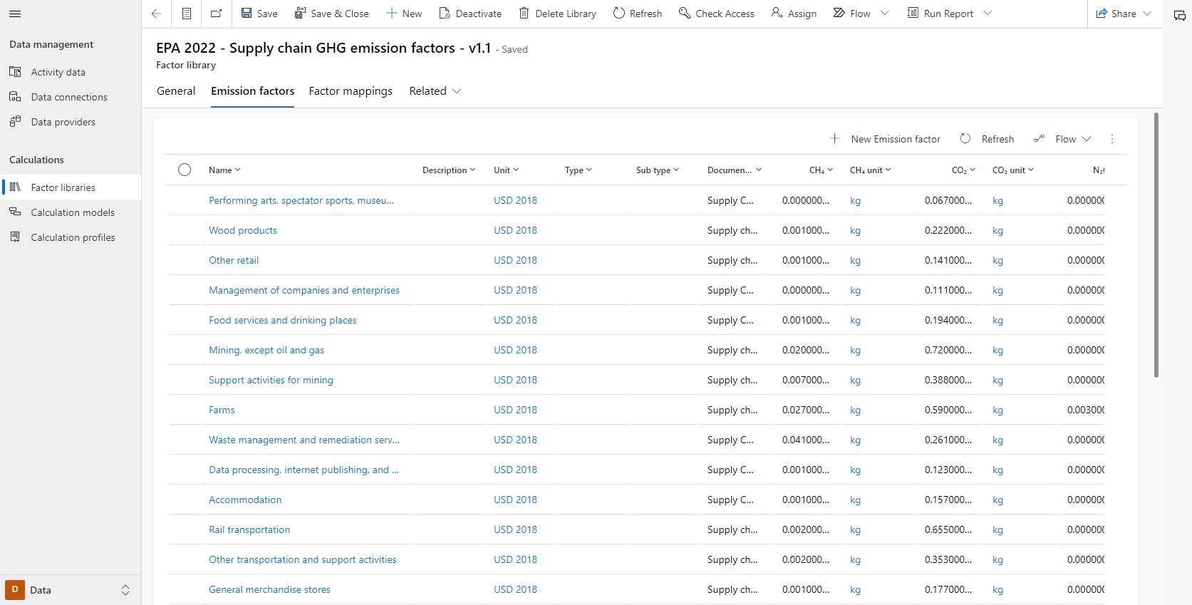 Microsoft Sustainability Manager - emission factor library