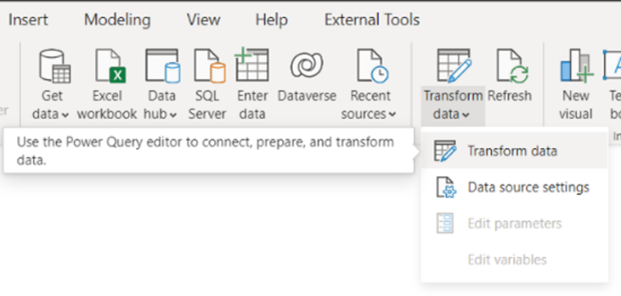 Power BI - Figure 2: Transform Data Button