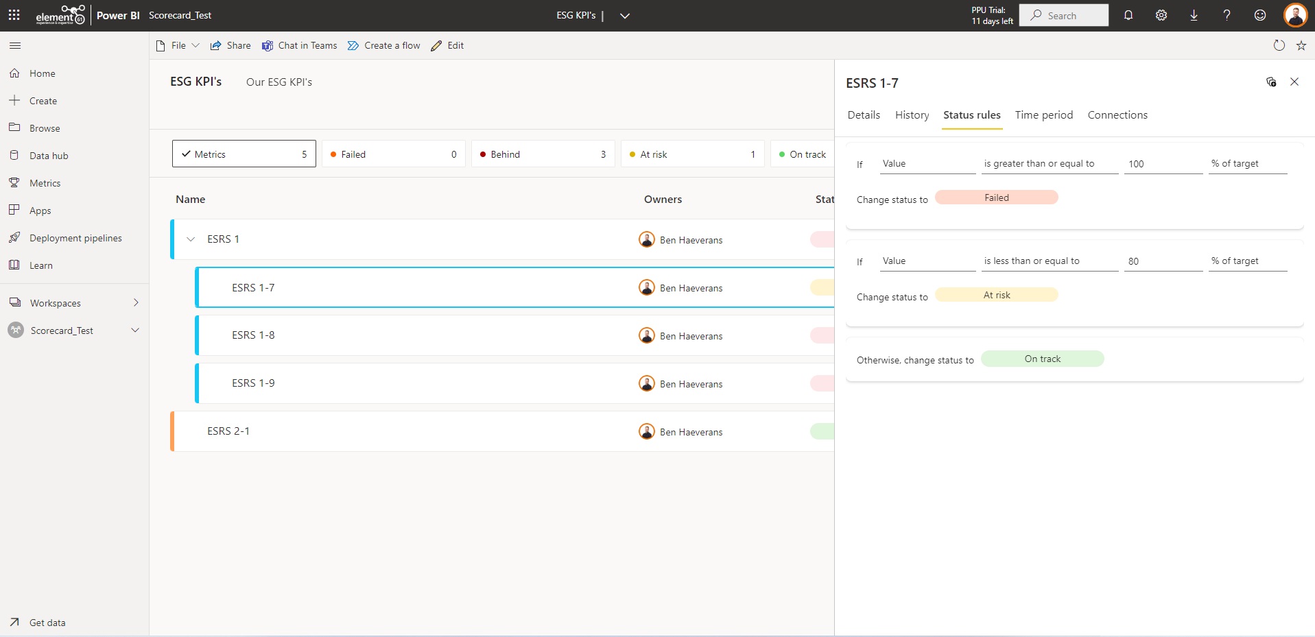 Power BI Scorecard Metrics - dynamic status updates